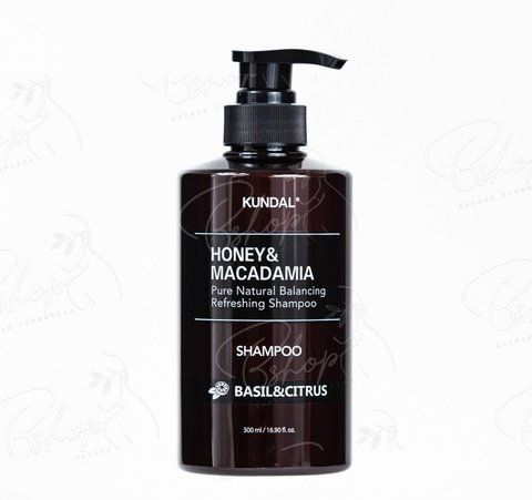 Шампунь відновлюючий "Базилік і Цитрусові" Honey & Macadamia Nature Shampoo Basil & Citrus Kundal 500ml knd-78 фото